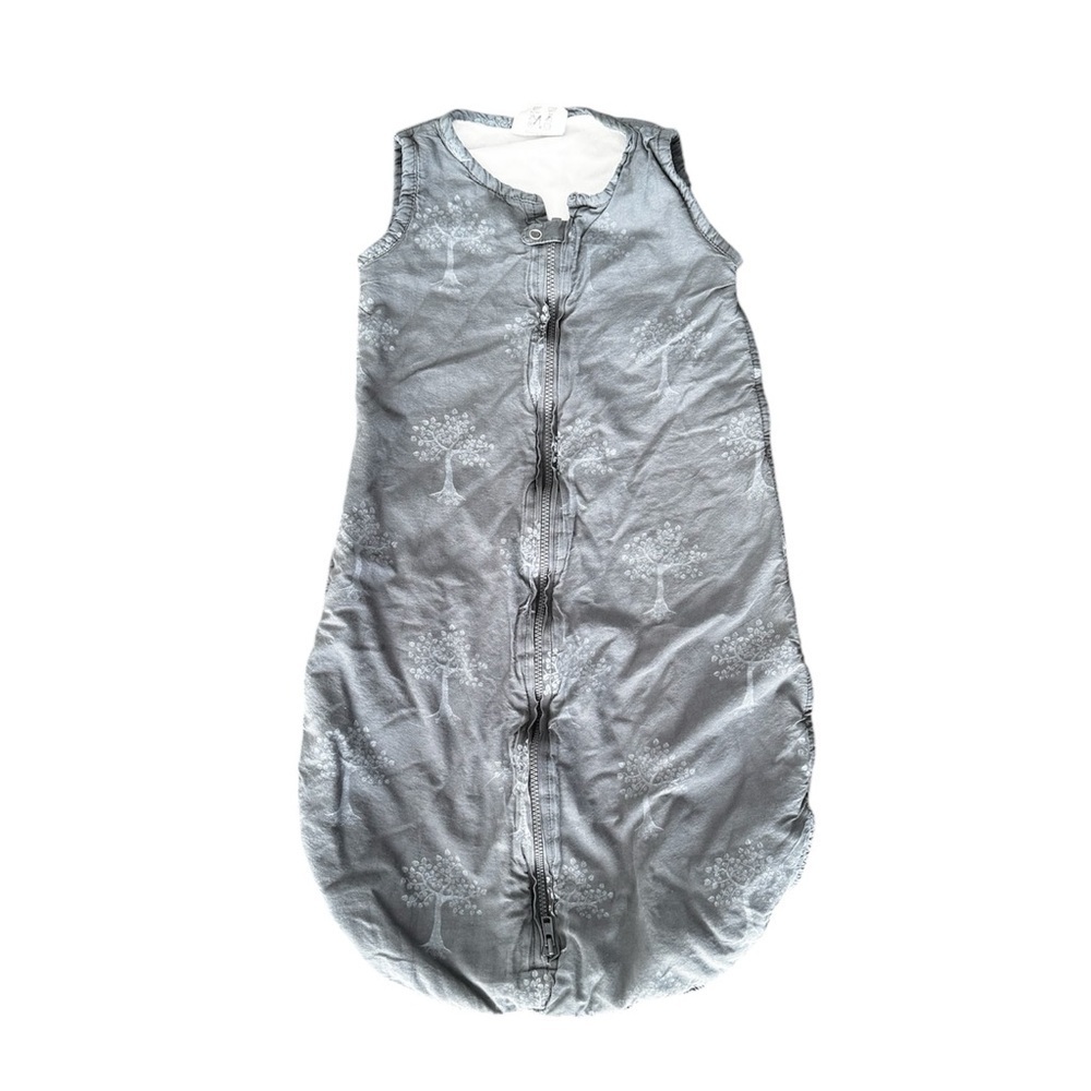 Kate Quinn organic cotton baby gray white trees zippered sleep sack